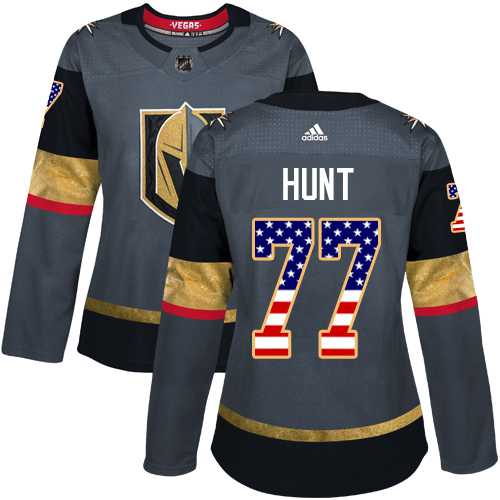 Women's Adidas Vegas Golden Knights #77 Brad Hunt Grey Home Authentic USA Flag Stitched NHL Jersey