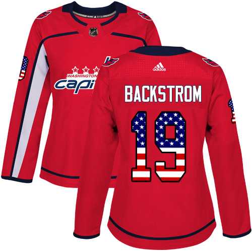 Women's Adidas Washington Capitals #19 Nicklas Backstrom Red Home Authentic USA Flag Stitched NHL Jersey
