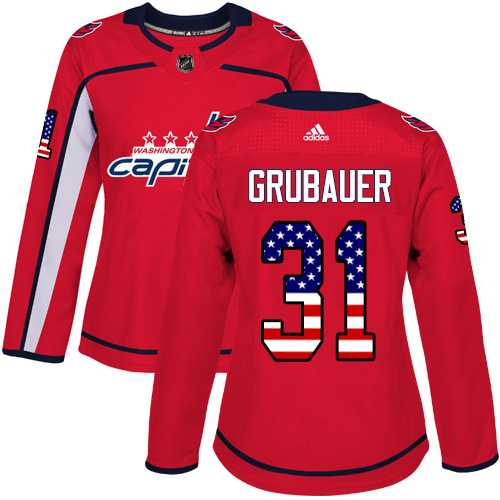 Women's Adidas Washington Capitals #31 Philipp Grubauer Red Home Authentic USA Flag Stitched NHL Jersey