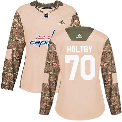 Women's Adidas Washington Capitals #70 Braden Holtby Camo Authentic 2017 Veterans Day Stitched NHL Jersey
