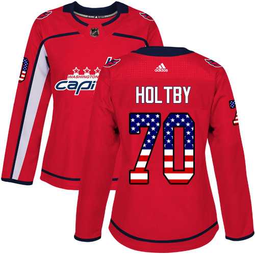 Women's Adidas Washington Capitals #70 Braden Holtby Red Home Authentic USA Flag Stitched NHL Jersey