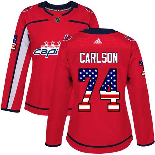 Women's Adidas Washington Capitals #74 John Carlson Red Home Authentic USA Flag Stitched NHL Jersey