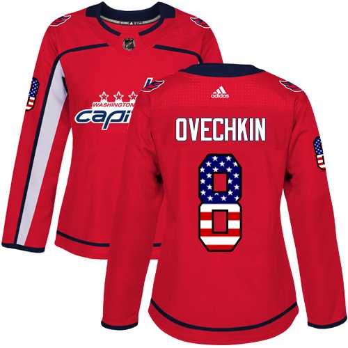 Women's Adidas Washington Capitals #8 Alex Ovechkin Red Home Authentic USA Flag Stitched NHL Jersey