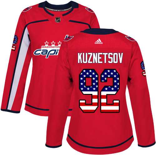 Women's Adidas Washington Capitals #92 Evgeny Kuznetsov Red Home Authentic USA Flag Stitched NHL Jersey