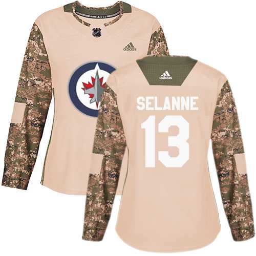 Women's Adidas Winnipeg Jets #13 Teemu Selanne Camo Authentic 2017 Veterans Day Stitched NHL Jersey