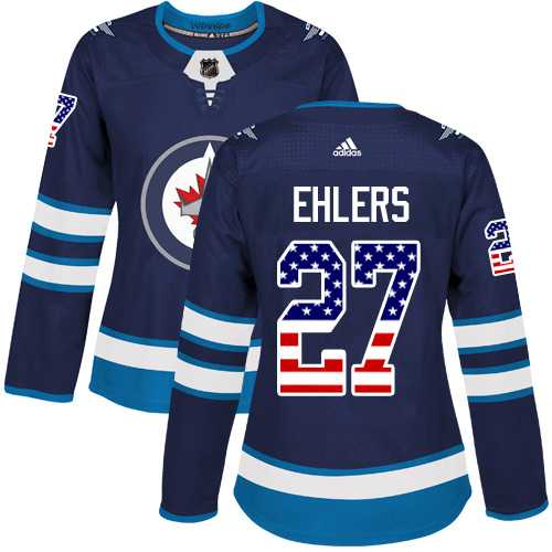 Women's Adidas Winnipeg Jets #27 Nikolaj Ehlers Navy Blue Home Authentic USA Flag Stitched NHL Jersey