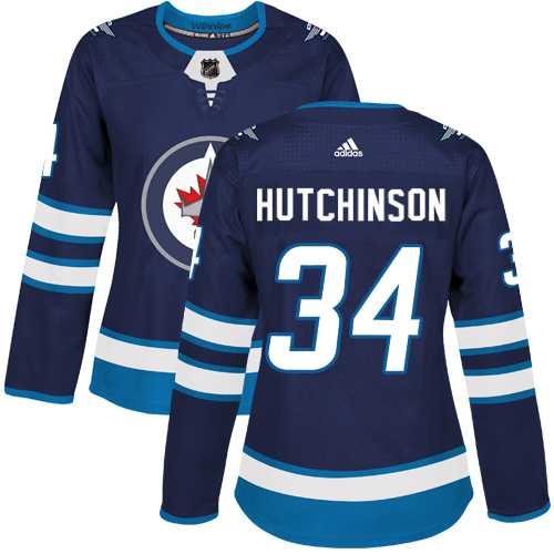 Women's Adidas Winnipeg Jets #34 Michael Hutchinson Navy Blue Home Authentic Stitched NHL Jersey