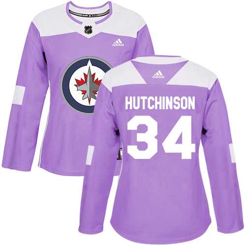 Women's Adidas Winnipeg Jets #34 Michael Hutchinson Purple Authentic Fights Cancer Stitched NHL Jersey