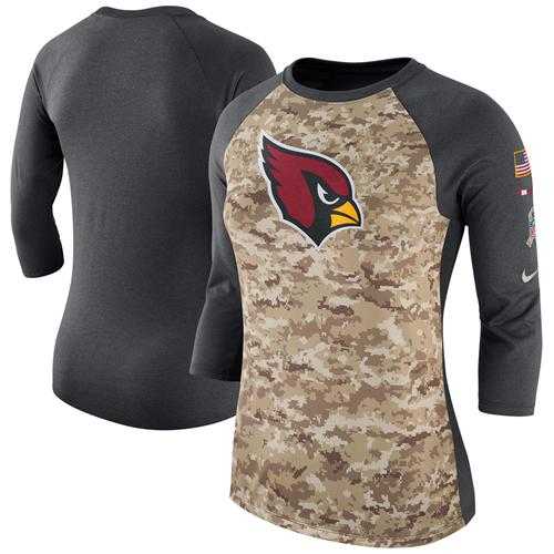 Women's Arizona Cardinals Nike Camo Charcoal Salute to Service Legend Three-Quarter Raglan Sleeve T-Shirt