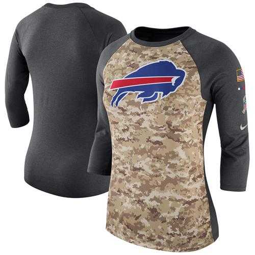 Women's Buffalo Bills Nike Camo Charcoal Salute to Service Legend Three-Quarter Raglan Sleeve T-Shirt