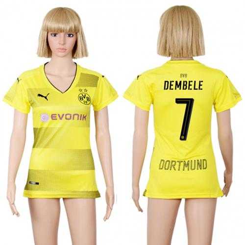 Women's Dortmund #7 Dembele Home Soccer Club Jersey