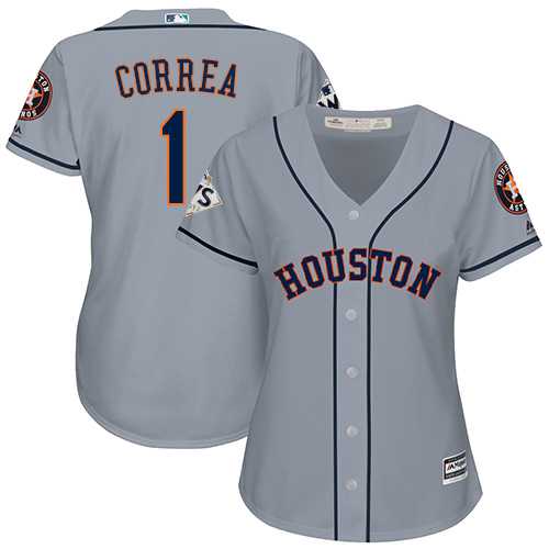Women's Houston Astros #1 Carlos Correa Grey Road 2017 World Series Bound Stitched MLB Jersey