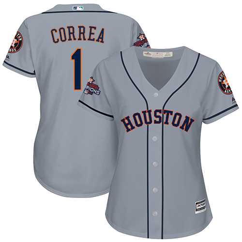 Women's Houston Astros #1 Carlos Correa Grey Road 2017 World Series Champions Stitched MLB Jersey