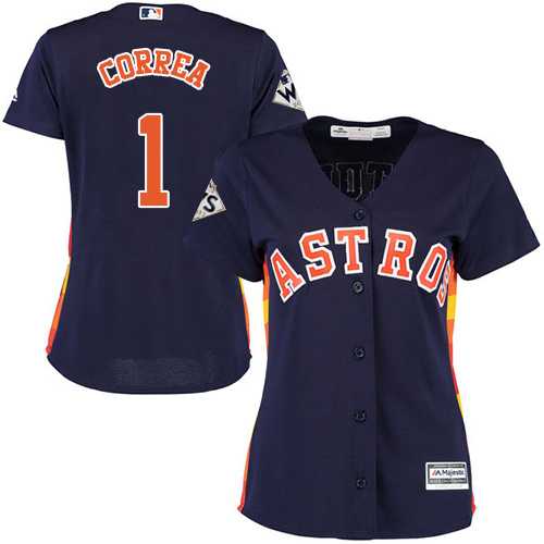 Women's Houston Astros #1 Carlos Correa Navy Blue Alternate 2017 World Series Bound Stitched MLB Jersey