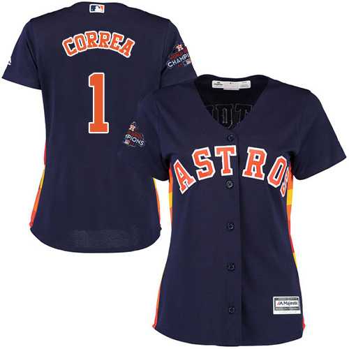 Women's Houston Astros #1 Carlos Correa Navy Blue Alternate 2017 World Series Champions Stitched MLB Jersey