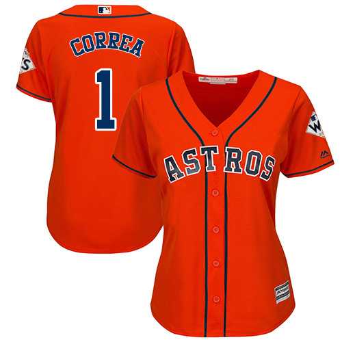 Women's Houston Astros #1 Carlos Correa Orange Alternate 2017 World Series Bound Stitched MLB Jersey