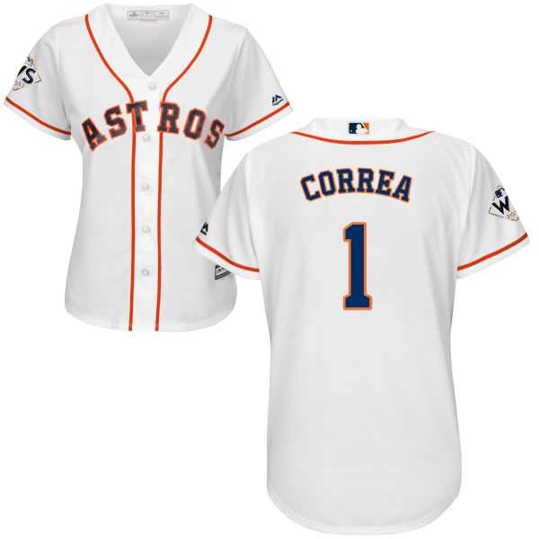 Women's Houston Astros #1 Carlos Correa White Home 2017 World Series Bound Stitched MLB Jersey
