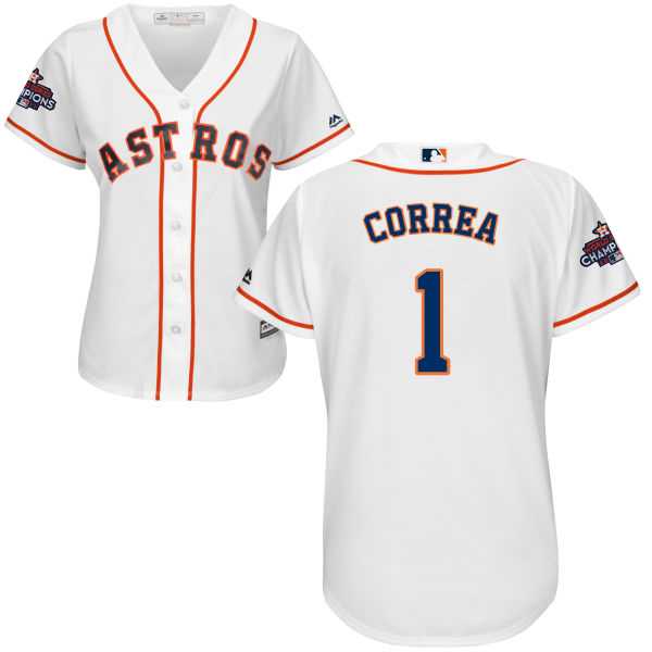 Women's Houston Astros #1 Carlos Correa White Home 2017 World Series Champions Stitched MLB Jersey