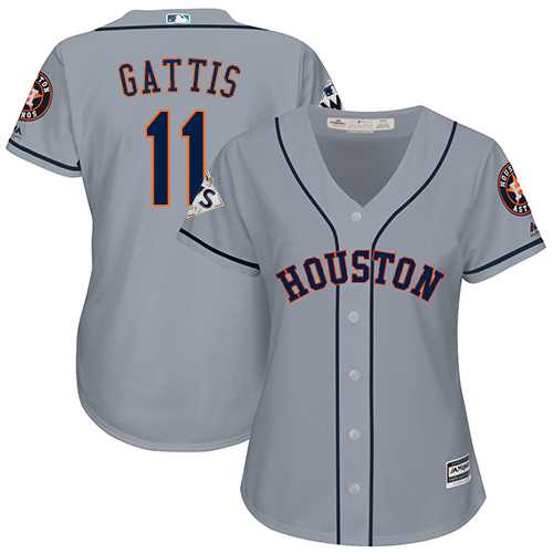 Women's Houston Astros #11 Evan Gattis Grey Road 2017 World Series Bound Stitched MLB Jersey