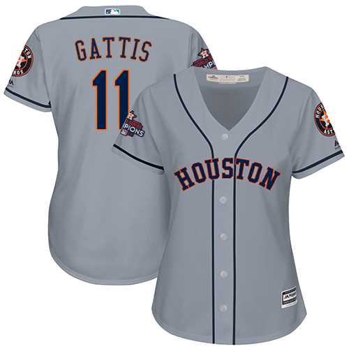 Women's Houston Astros #11 Evan Gattis Grey Road 2017 World Series Champions Stitched MLB Jersey