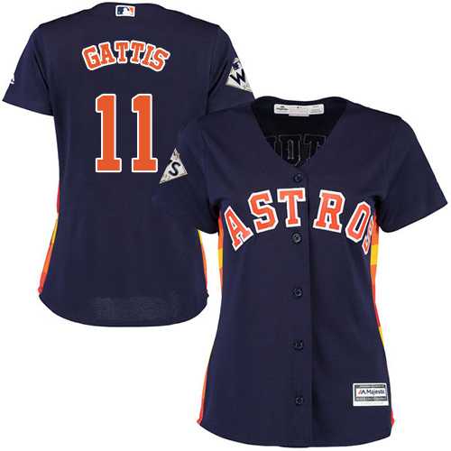 Women's Houston Astros #11 Evan Gattis Navy Blue Alternate 2017 World Series Bound Stitched MLB Jersey