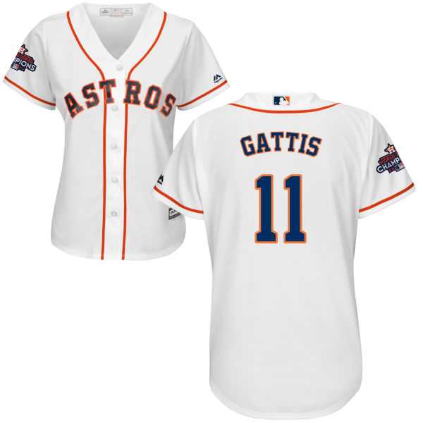 Women's Houston Astros #11 Evan Gattis White Home 2017 World Series Champions Stitched MLB Jersey