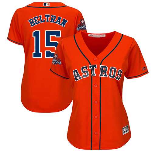 Women's Houston Astros #15 Carlos Beltran Orange Alternate 2017 World Series Champions Stitched MLB Jersey