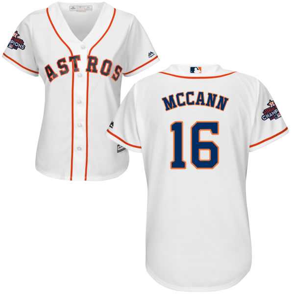 Women's Houston Astros #16 Brian McCann White Home 2017 World Series Champions Stitched MLB Jersey