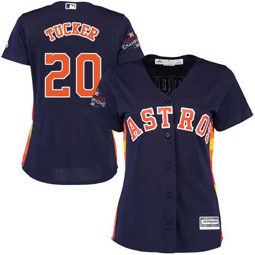 Women's Houston Astros #20 Preston Tucker Navy Blue Alternate 2017 World Series Champions Stitched MLB Jersey