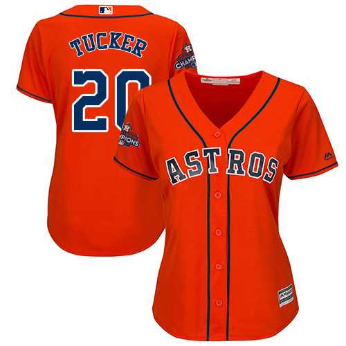 Women's Houston Astros #20 Preston Tucker Orange Alternate 2017 World Series Champions Stitched MLB Jersey