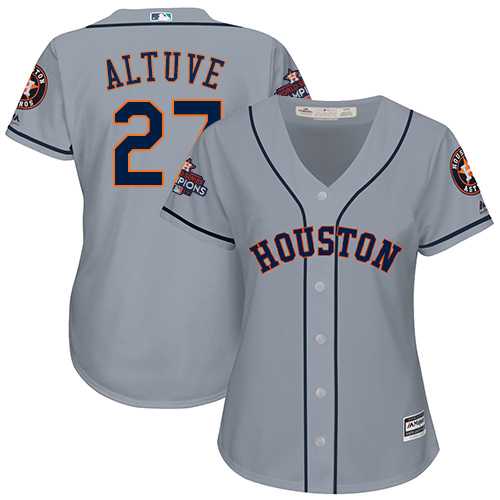 Women's Houston Astros #27 Jose Altuve Grey Road 2017 World Series Champions Stitched MLB Jersey