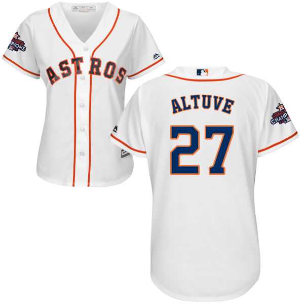 Women's Houston Astros #27 Jose Altuve White Home 2017 World Series Champions Stitched MLB Jersey