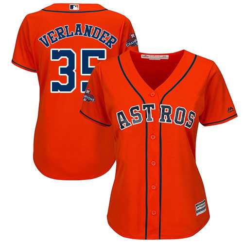 Women's Houston Astros #35 Justin Verlander Orange Alternate 2017 World Series Champions Stitched MLB Jersey