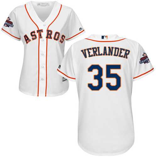 Women's Houston Astros #35 Justin Verlander White Home 2017 World Series Champions Stitched MLB Jersey