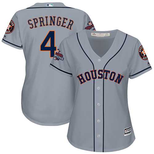Women's Houston Astros #4 George Springer Grey Road 2017 World Series Champions Stitched MLB Jersey