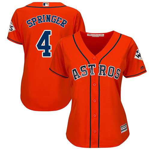 Women's Houston Astros #4 George Springer Orange Alternate 2017 World Series Bound Stitched MLB Jersey