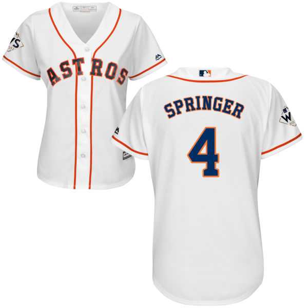 Women's Houston Astros #4 George Springer White Home 2017 World Series Bound Stitched MLB Jersey