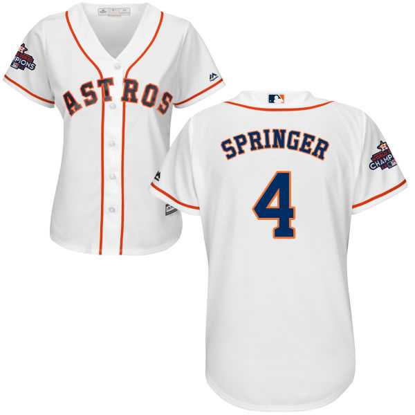 Women's Houston Astros #4 George Springer White Home 2017 World Series Champions Stitched MLB Jersey