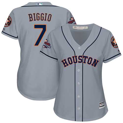Women's Houston Astros #7 Craig Biggio Grey Road 2017 World Series Champions Stitched MLB Jersey