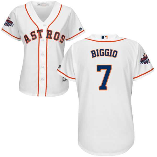 Women's Houston Astros #7 Craig Biggio White Home 2017 World Series Champions Stitched MLB Jersey