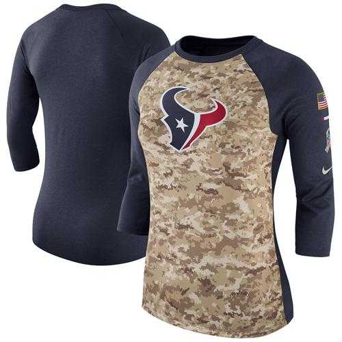 Women's Houston Texans Nike Camo Navy Salute to Service Legend Three-Quarter Raglan Sleeve T-Shirt