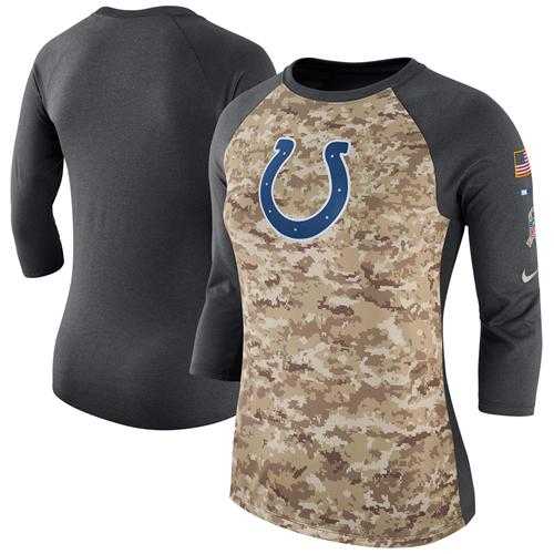 Women's Indianapolis Colts Nike Camo Charcoal Salute to Service Legend Three-Quarter Raglan Sleeve T-Shirt
