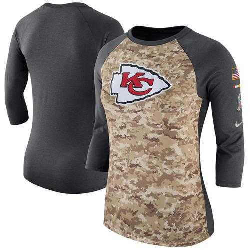 Women's Kansas City Chiefs Nike Camo Charcoal Salute to Service Legend Three-Quarter Raglan Sleeve T-Shirt