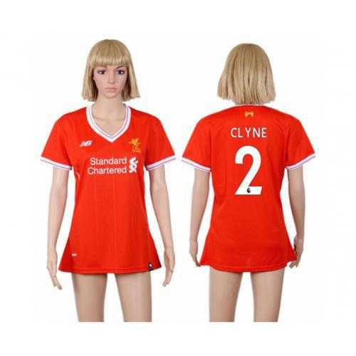 Women's Liverpool #2 Clyne Red Home Soccer Club Jersey