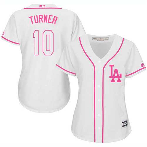 Women's Los Angeles Dodgers #10 Justin Turner White Pink Fashion Stitched MLB Jersey