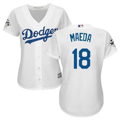 Women's Los Angeles Dodgers #18 Kenta Maeda White Home 2017 World Series Bound Stitched MLB Jersey