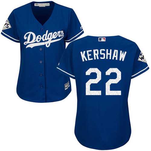 Women's Los Angeles Dodgers #22 Clayton Kershaw Blue Alternate 2017 World Series Bound Stitched MLB Jersey