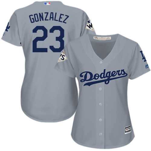 Women's Los Angeles Dodgers #23 Adrian Gonzalez Grey Alternate Road 2017 World Series Bound Stitched MLB Jersey