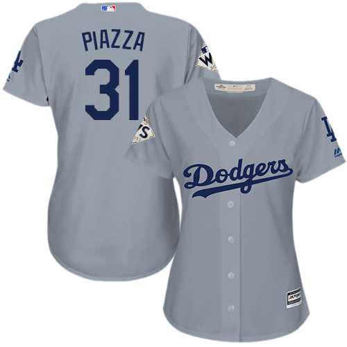 Women's Los Angeles Dodgers #31 Mike Piazza Grey Alternate Road 2017 World Series Bound Stitched MLB Jersey