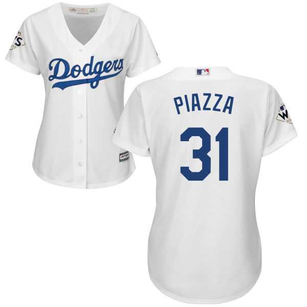Women's Los Angeles Dodgers #31 Mike Piazza White Home 2017 World Series Bound Stitched MLB Jersey